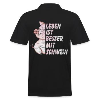 Schwein Landwirt Sau Bauer Tier - Männer Poloshirt - Schwarz - Hinten - Kai (181cm)