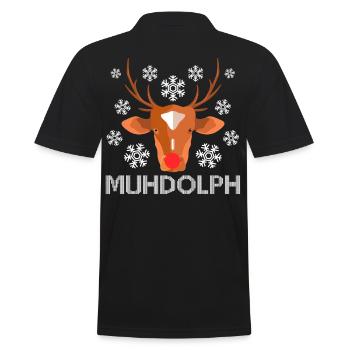 Ugly Christmas Kuh Rentier Weihnachtsmann - Männer Poloshirt - Schwarz - Hinten - Kai (181cm)