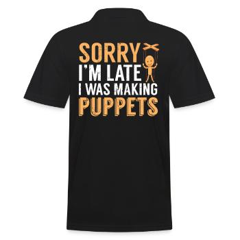 Lustig spät machte ich Marionetten-Schauspielergeschenk - Männer Poloshirt - Schwarz - Hinten - Kai (181cm)