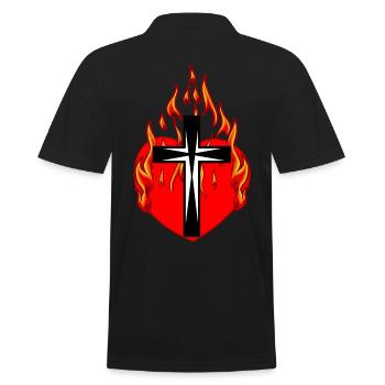 Cross, Crosses, Jesus, Religion, Heart, Fire, Flame - Men's Polo Shirt - black - Back - Kai (181cm)