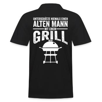 Grillen Alter Mann - Männer Poloshirt - Schwarz - Hinten - Kai (181cm)