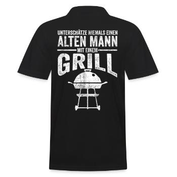 Grillen Alter Mann - Männer Poloshirt - Schwarz - Hinten - Kai (181cm)
