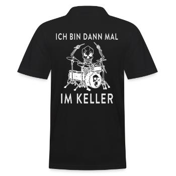 Ich bin dann mal im Keller Schlagzeug - Männer Poloshirt - Schwarz - Hinten - Kai (181cm)