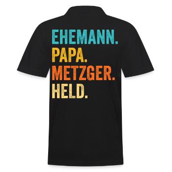 Metzger Fleischer Metzgerei - Männer Poloshirt - Schwarz - Hinten - Kai (181cm)