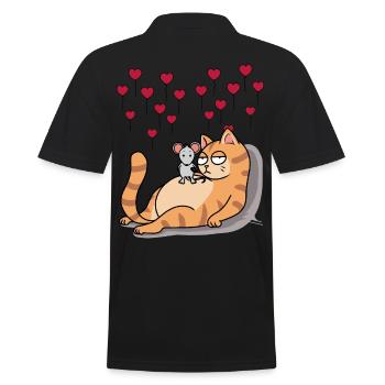 Cat Mouse Friend Love Partnership Romance - Men's Polo Shirt - black - Back - Kai (181cm)