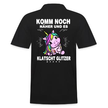 Einhorn Glitzer Aggressiv - Männer Poloshirt - Schwarz - Hinten - Kai (181cm)