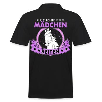 Echte Mädchen Reiten Pferde Reitsport - Männer Poloshirt - Schwarz - Hinten - Kai (181cm)