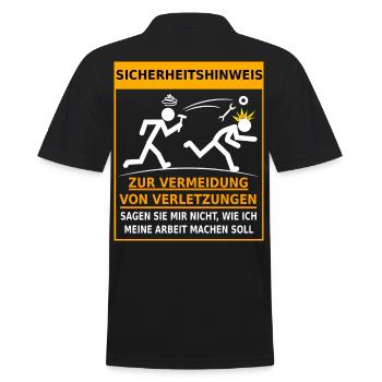 Sicherheitshinweis Arbeitsunfall Betriebsunfall - Männer Poloshirt - Schwarz - Hinten - Kai (181cm)