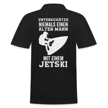 Unterschätze niemals einen alten Mann mit einem Je - Männer Poloshirt - Schwarz - Hinten - Kai (181cm)