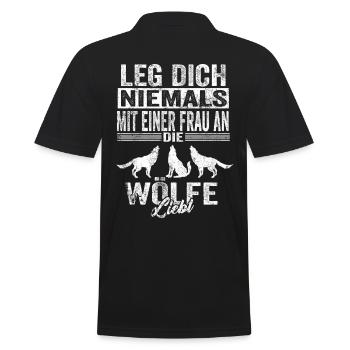Wolf Tierschutz Wolfliebhaber Lustige Sprüche - Männer Poloshirt - Schwarz - Hinten - Kai (181cm)