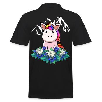 Einhorn Enzian Edelweiß Alpen Schweiz Österreich - Männer Poloshirt - Schwarz - Hinten - Kai (181cm)