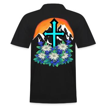 Alpen Gebirge Berge Gipfel Bergsport Fels Kreuz - Männer Poloshirt - Schwarz - Hinten - Kai (181cm)