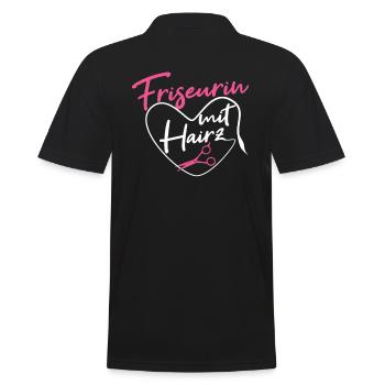 Friseurin Frisörin mit Hairz Geschenk - Männer Poloshirt - Schwarz - Hinten - Kai (181cm)