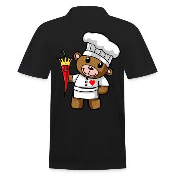 Teddy Bear Hot Chilli Chef Restaurant Kitchen. - Men's Polo Shirt - black - Back - Kai (181cm)