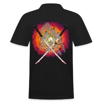 Sun Japan Mountains Swords Katana Sword Fight - Men's Polo Shirt - black - Back - Kai (181cm)
