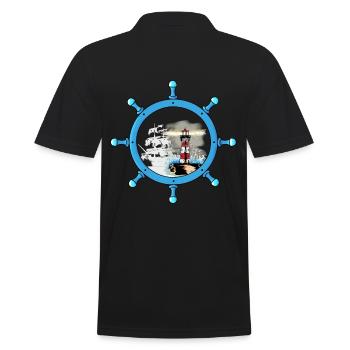 Steering Wheel Ghost Ship Lighthouse Maritime Coast - Men's Polo Shirt - black - Back - Kai (181cm)