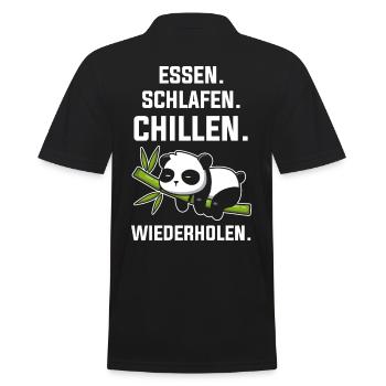 Essen Schlafen Chillen Wiederholen Panda Pandabär - Männer Poloshirt - Schwarz - Hinten - Kai (181cm)