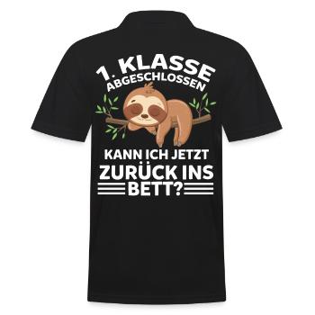1. Klasse Abgeschlossen Faultier Grundschule Schul - Männer Poloshirt - Schwarz - Hinten - Kai (181cm)