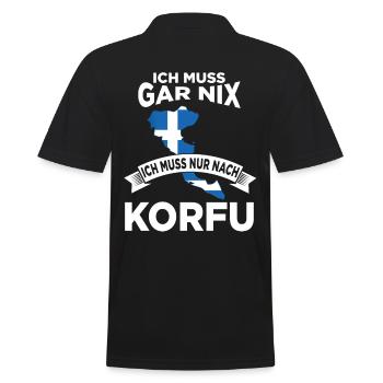 Ich muss gar nix ich muss nur nach Korfu - Männer Poloshirt - Schwarz - Hinten - Kai (181cm)