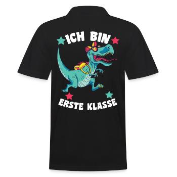 Schulkind Dinosaurier Schulanfang Einschulung Erst - Männer Poloshirt - Schwarz - Hinten - Kai (181cm)