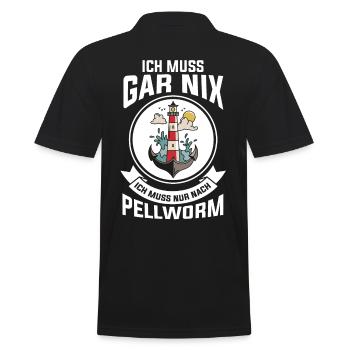 Ich muss gar nix ich muss nur nach Pellworm - Männer Poloshirt - Schwarz - Hinten - Kai (181cm)