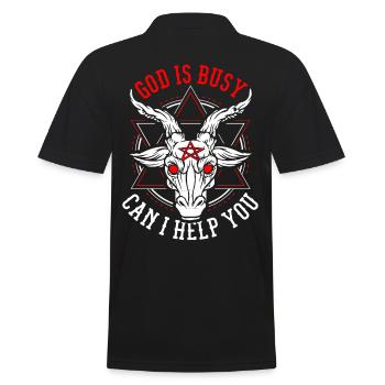 God Is Busy Can I Help You Devil Satanic Satan - Men's Polo Shirt - black - Back - Kai (181cm)