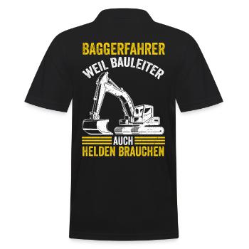 Baggerfahrer Bauleiter Bagger - Männer Poloshirt - Schwarz - Hinten - Kai (181cm)