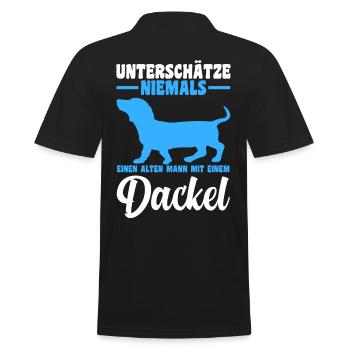 Unterschätze niemals einen alten Mann mit Dackel - Männer Poloshirt - Schwarz - Hinten - Kai (181cm)