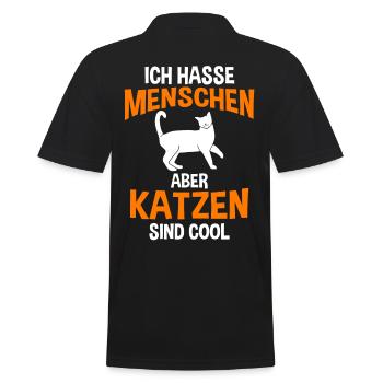 Ich hasse Menschen aber Katzen sind toll - Männer Poloshirt - Schwarz - Hinten - Kai (181cm)