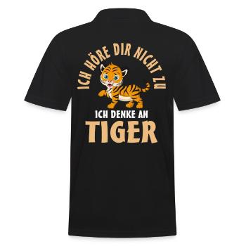 Ich höre dir nicht zu ich denke an Tiger - Männer Poloshirt - Schwarz - Hinten - Kai (181cm)