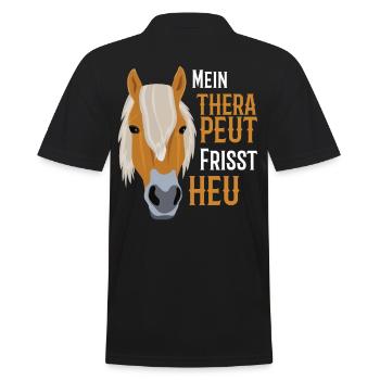 Haflinger Pferd - Mein Therapeut frisst Heu - Männer Poloshirt - Schwarz - Hinten - Kai (181cm)