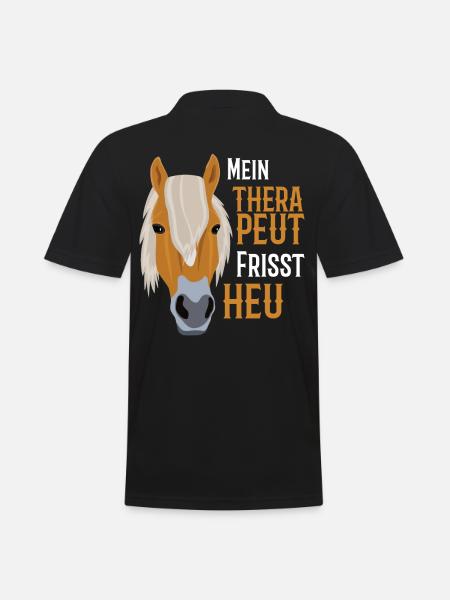 Haflinger Pferd - Mein Therapeut frisst Heu - Männer Poloshirt - Schwarz