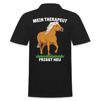 Haflinger Pferd - Mein Therapeut frisst Heu - Männer Poloshirt - Schwarz - Hinten - Kai (181cm)