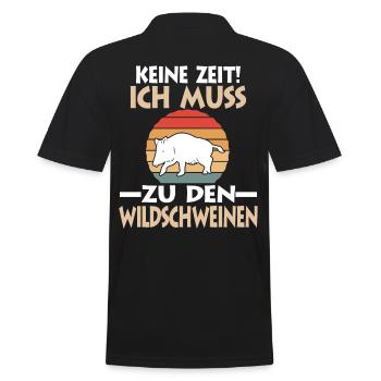 Wildschwein - Männer Poloshirt - Schwarz - Hinten - Kai (181cm)