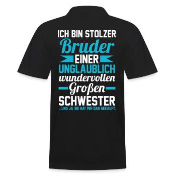 Ich bin stolzer Bruder einer großen Schwester - Männer Poloshirt - Schwarz - Hinten - Kai (181cm)