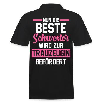 Schwester Trauzeugin - Männer Poloshirt - Schwarz - Hinten - Kai (181cm)