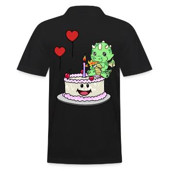 Dragon Birthday Birthday Cake Sweets - Men's Polo Shirt - black - Back - Kai (181cm)