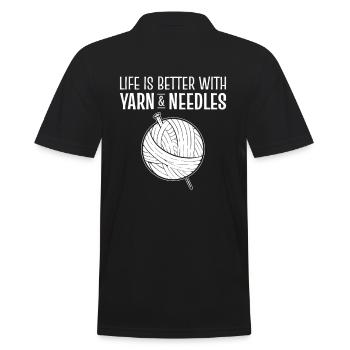Life is Better with Yarn and Needles Knitting - Men's Polo Shirt - black - Back - Kai (181cm)