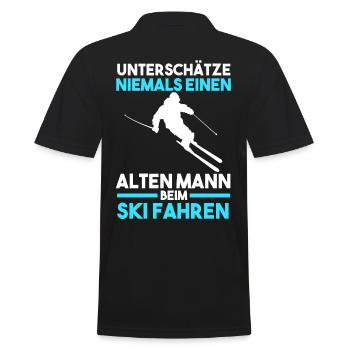 Unterschätze niemals einen alten Mann beim Skifahr - Männer Poloshirt - Schwarz - Hinten - Kai (181cm)
