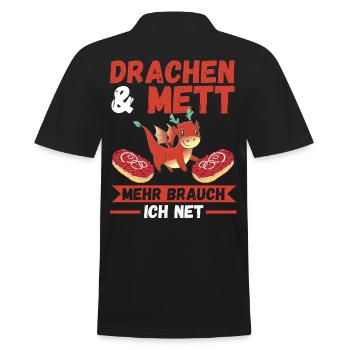 Mettbrötchen Mett Drachen - Männer Poloshirt - Schwarz - Hinten - Kai (181cm)