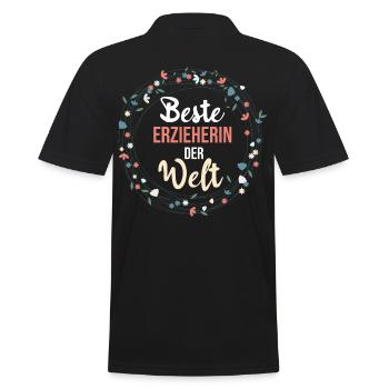 Kindergärtnerin Erzieherin - Männer Poloshirt - Schwarz - Hinten - Kai (181cm)