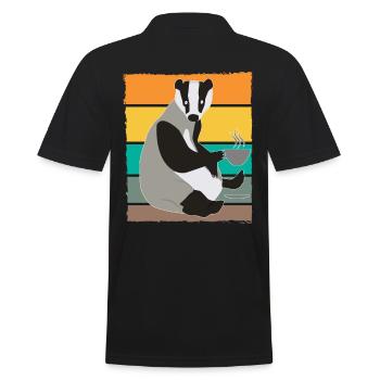 Dachs mit Heißgetränk - Männer Poloshirt - Schwarz - Hinten - Kai (181cm)