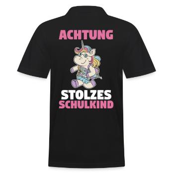 Einhorn Schulkind Schüler Schulanfang Einschulung - Männer Poloshirt - Schwarz - Hinten - Kai (181cm)