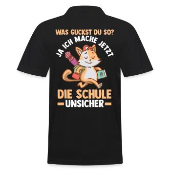 Schulkind Katze Schüler Schulanfang Einschulung - Männer Poloshirt - Schwarz - Hinten - Kai (181cm)