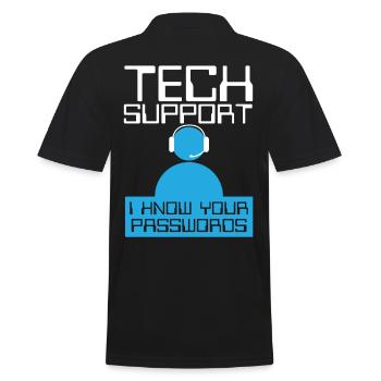 Tech Supports Know Passwords - Men's Polo Shirt - black - Back - Kai (181cm)