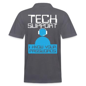 Tech Supports Know Passwords - Men's Polo Shirt - charcoal grey - Back - Nico (186cm)