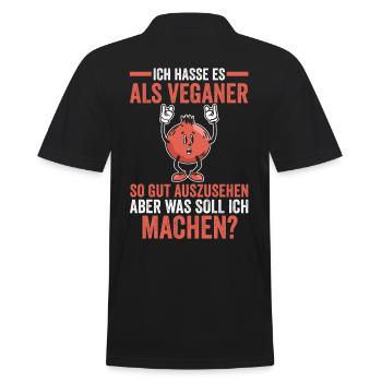 Veganer Vegan - Männer Poloshirt - Schwarz - Hinten - Kai (181cm)