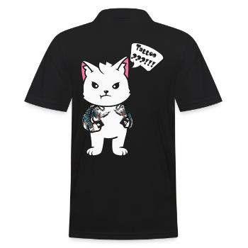 Tattoo Katze mit Tätowiermaschine - Männer Poloshirt - Schwarz - Hinten - Kai (181cm)