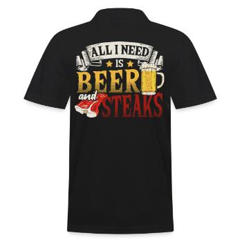 All I Need Is Beer and Steaks BBQ Steak Grilling - Men's Polo Shirt - black - Back - Kai (181cm)