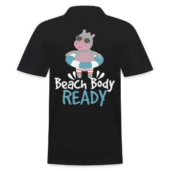Body Ready Cute Hippo - Men's Polo Shirt - black - Back - Kai (181cm)